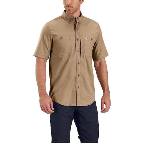 Carhartt RUGGED PROFESSIONAL SERIES Relaxed Fit Canvas Short Sleeve Work Shirt, Dark Khaki, Large, REG 102537-253LREG - main